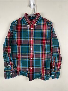 Crewcuts Red and Green Plaid Button Down Shirt size 6-7